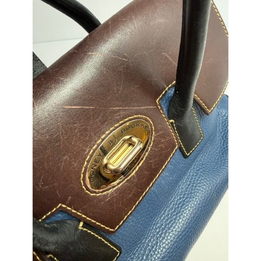 Dooney & Bourke Navy Blue Pebbled Leather Elisa Satchel Brown Trim J10831022 - Picture 3 of 16